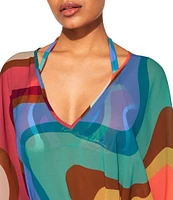 Kurt Geiger London Kensington Rainbow Swirl V-Neck Kaftan Swim Cover-Up