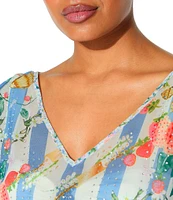 Kurt Geiger London Kensington Striped Strawberry Chiffon V-Neck Tunic Swim Cover-Up