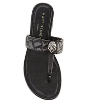 Kurt Geiger London Kensington Quilted Leather Eagle Head T-Bar Sandals