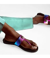 Kurt Geiger London Kensington Metallic Rainbow Leather T-Bar Sandals