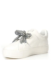 Kurt Geiger London Laney Eagle Head Crystal Bow Leather Platform Sneakers