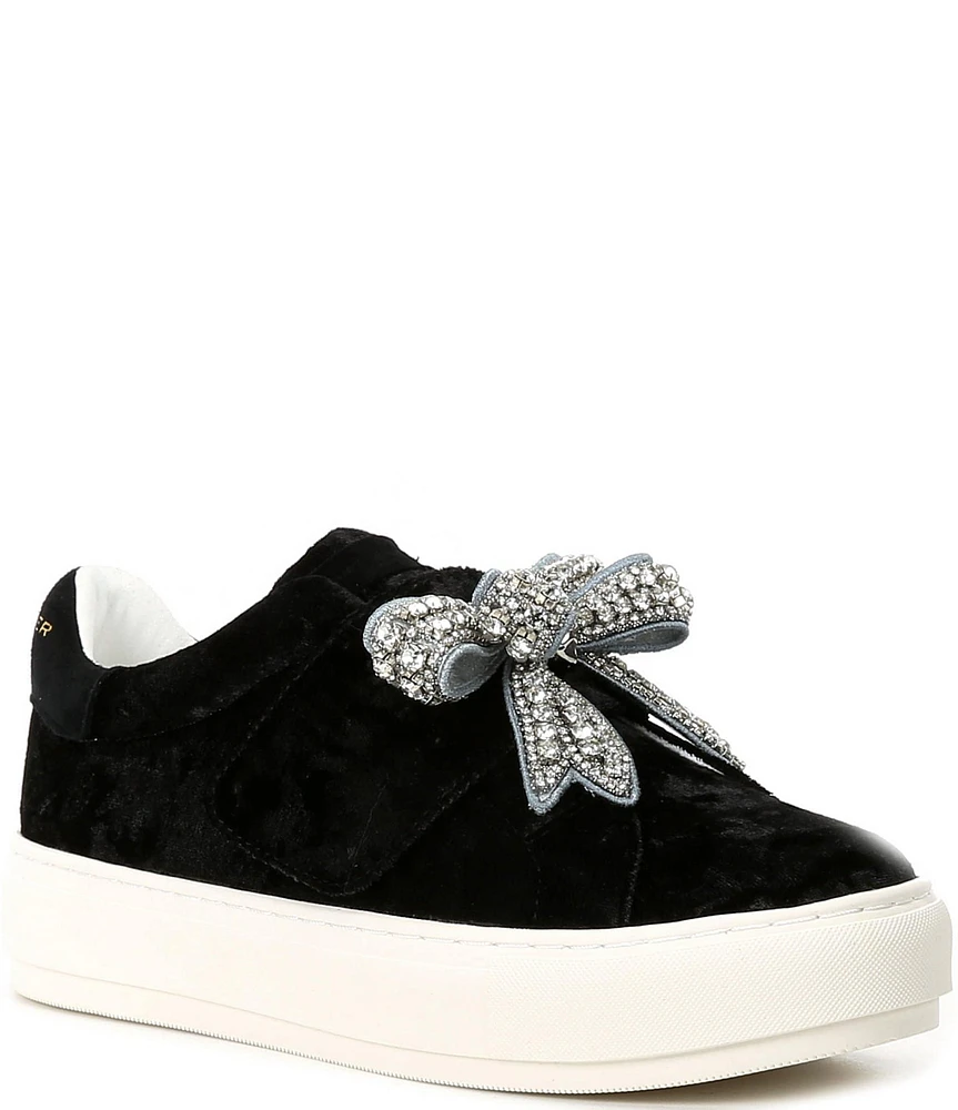 Kurt Geiger London Laney Eagle Head Crystal Bow Velvet Platform Sneakers