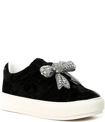 Kurt Geiger London Laney Eagle Head Crystal Bow Velvet Platform Sneakers