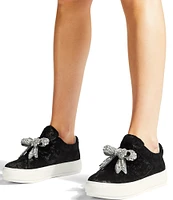 Kurt Geiger London Laney Eagle Head Crystal Bow Velvet Platform Sneakers