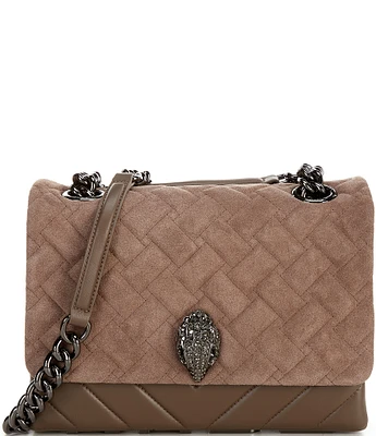 Kurt Geiger London Kensington Large Quilted Suede Long Flap Shoulder Bag