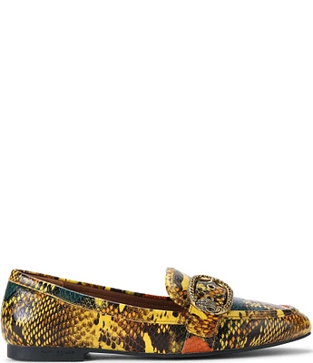 Kurt Geiger London Mayfair Buckle Eagle Head Snake Print Leather Loafers