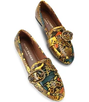 Kurt Geiger London Mayfair Buckle Eagle Head Snake Print Leather Loafers