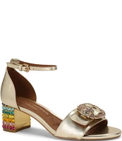 Kurt Geiger London Mayfair Buckle Leather Rhinestone Block Mid Heel Dress Sandals