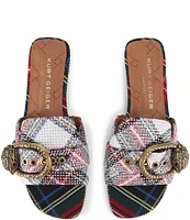 Kurt Geiger London Mayfair Eagle Buckle Embellished Plaid Slide Sandals