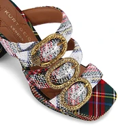 Kurt Geiger London Mayfair Embellished Tartan Plaid Platform Slide Sandals