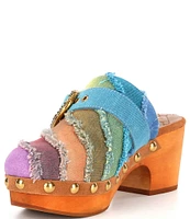 Kurt Geiger London Mayfair Rainbow Frayed Denim Platform Clogs