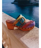 Kurt Geiger London Mayfair Rainbow Frayed Denim Platform Clogs