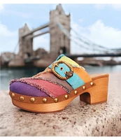 Kurt Geiger London Mayfair Rainbow Frayed Denim Platform Clogs