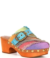 Kurt Geiger London Mayfair Rainbow Frayed Denim Platform Clogs