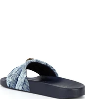 Kurt Geiger London Meena Eagle Ornament Quilted Denim Pool Slides