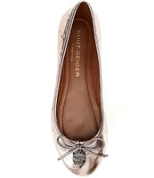 Kurt Geiger London Metallic Crinkle Leather Eagle Bow Ballerina Flats