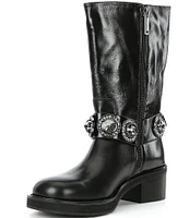 Kurt Geiger London Octavia Embellished Stone Leather Moto Boots