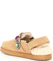 Kurt Geiger London Octavia Suede Shearling Lined Jeweled Slingback Clogs