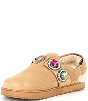 Kurt Geiger London Octavia Suede Shearling Lined Jeweled Slingback Clogs