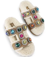 Kurt Geiger London Orson Crystal Shearling Teddy Oversized Studded Jewel Slide Sandals