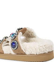 Kurt Geiger London Orson Crystal Shearling Teddy Oversized Studded Jewel Slide Sandals