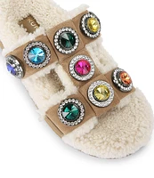 Kurt Geiger London Orson Crystal Shearling Teddy Oversized Studded Jewel Slide Sandals