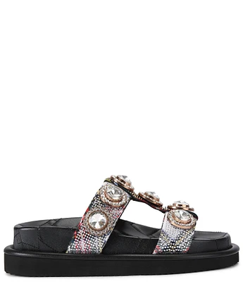 Kurt Geiger London Orson Crystal Tartan Plaid Jewel Slide Sandals