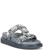 Kurt Geiger London Orson Denim Oversized Studded Jewel Platform Slide Sandals