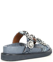 Kurt Geiger London Orson Denim Oversized Studded Jewel Platform Slide Sandals