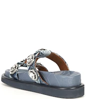 Kurt Geiger London Orson Denim Oversized Studded Jewel Platform Slide Sandals