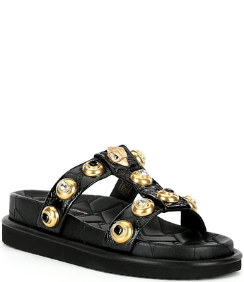 Kurt Geiger London Orson Leather Multi Studded Jewel Slide Sandals