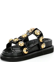 Kurt Geiger London Orson Leather Multi Studded Jewel Slide Sandals