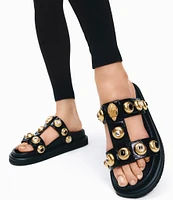 Kurt Geiger London Orson Leather Multi Studded Jewel Slide Sandals