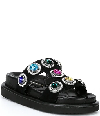 Kurt Geiger London Orson Leather Oversized Rainbow Studded Jewel Slide Sandals