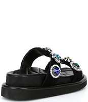 Kurt Geiger London Orson Leather Oversized Rainbow Studded Jewel Slide Sandals