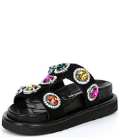 Kurt Geiger London Orson Leather Oversized Rainbow Studded Jewel Slide Sandals