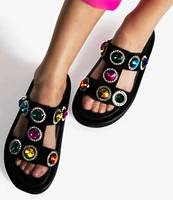 Kurt Geiger London Orson Leather Oversized Rainbow Studded Jewel Slide Sandals