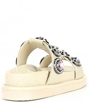 Kurt Geiger London Orson Leather Oversized Rainbow Studded Jewel Slide Sandals