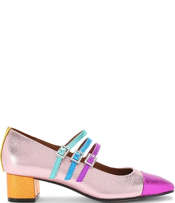 Kurt Geiger London Pierra Colorblock Metallic Leather Block Heel Mary Janes