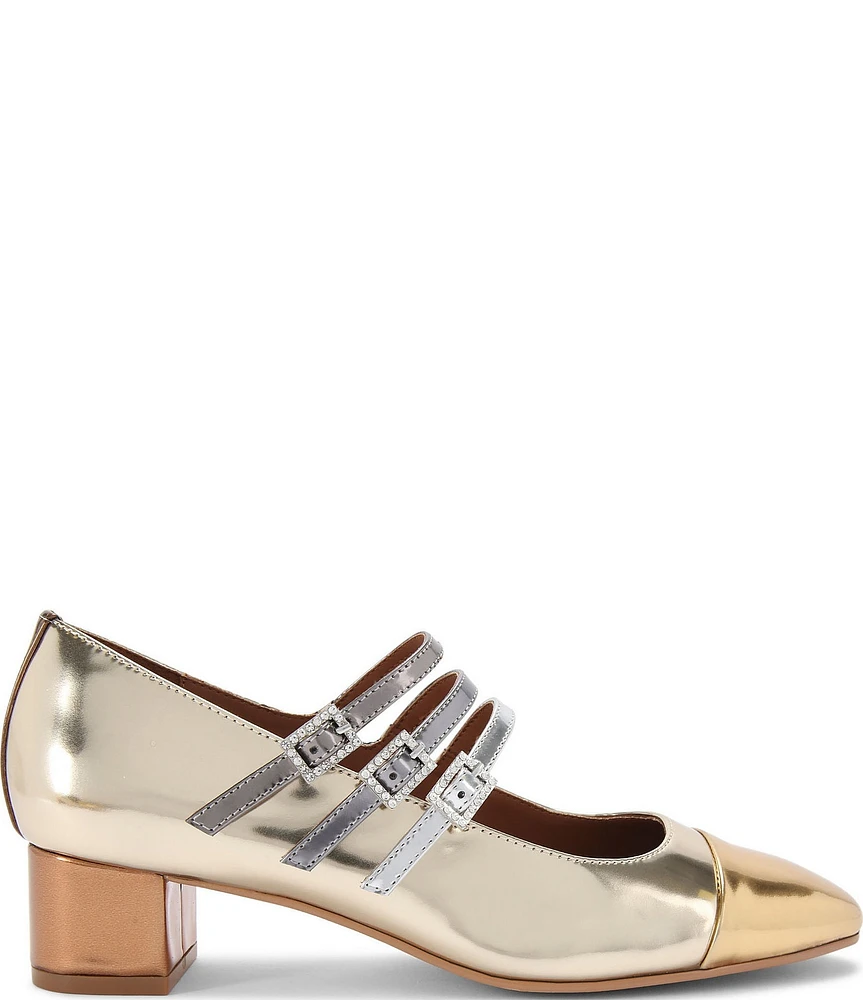 Kurt Geiger London Pierra Liquid Mirror Metallic Leather Block Heel Mary Janes