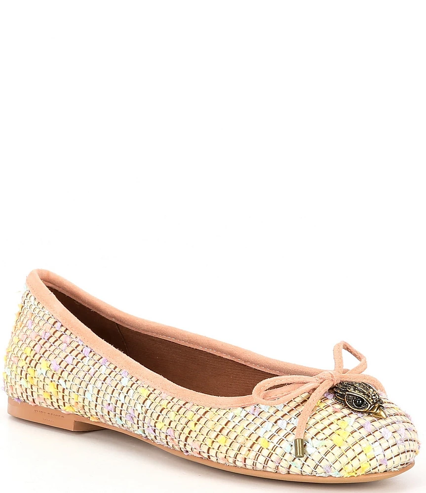 Kurt Geiger London Raffia Eagle Bow Detail Ballerina Flats