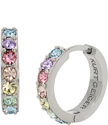 Kurt Geiger London Signature Pastel Rainbow Stone Huggie Hoop Earrings