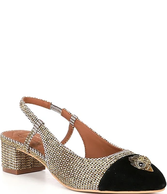 Kurt Geiger London Sloane Crystal Houndstooth Slingback Cap Toe Pumps