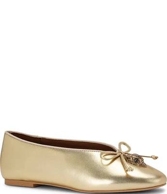 Kurt Geiger London Sloane Eagle Head Ornament Leather Ballerina Flats