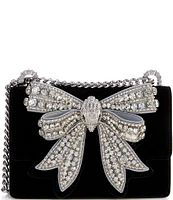 Kurt Geiger London Small Velvet Rhinestone Bow Sueded Fabric Shoulder Crossbody Bag