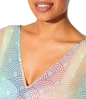 Kurt Geiger London Southbank Rainbow Chiffon V-Neck Tunic Swim Cover-Up
