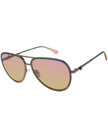 Kurt Geiger London Women's Rainbow Rhinestone KGL1014 63mm Aviator Sunglasses