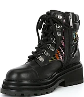 Kurt Geiger London Woven Rainbow Panel Chelsea Chain Combat Leather Boots