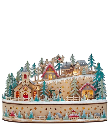 Kurt S. Adler 11.2-Inch Battery-Operated Light Up Christmas Village with Santa Christmas Decor