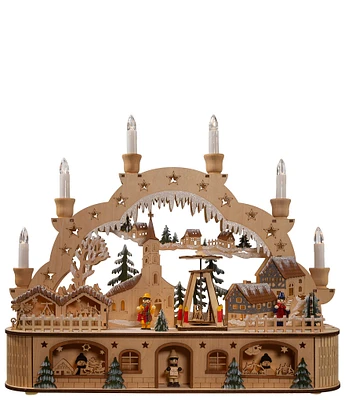 Kurt S. Adler 14.17-Inch Wooden Light-Up Musical Santa Christmas Village Table Decor